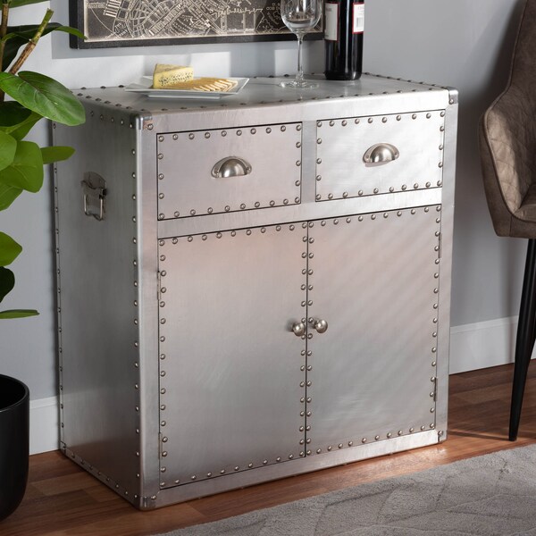 Baxton Studio Serge Silver Metal 2-Door Accent Storage Cabinet - 160-10242