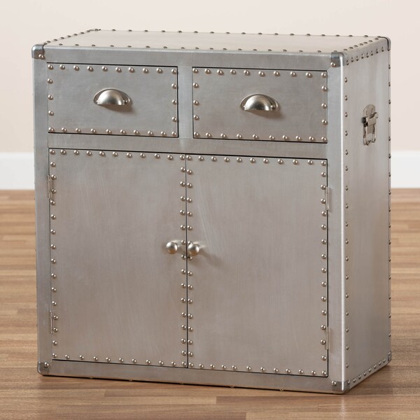 Baxton Studio Serge Silver Metal 2-Door Accent Storage Cabinet - 160-10242