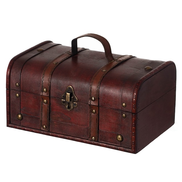 Vintiquewise Decorative Vintage Wood Treasure box - Wooden Trunk Chest with Handle - QI003004.SO