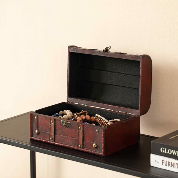 Vintiquewise Decorative Vintage Wood Treasure box - Wooden Trunk Chest with Handle - QI003004.SO