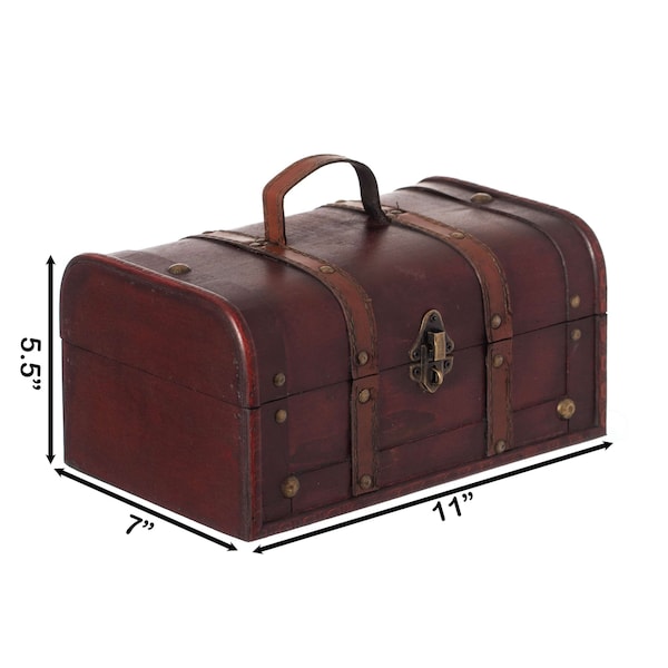 Vintiquewise Decorative Vintage Wood Treasure box - Wooden Trunk Chest with Handle - QI003004.SO