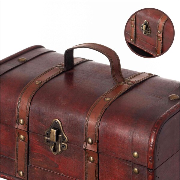 Vintiquewise Decorative Vintage Wood Treasure box - Wooden Trunk Chest with Handle - QI003004.SO