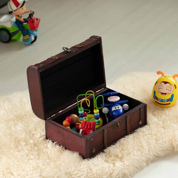 Vintiquewise Decorative Vintage Wood Treasure box - Wooden Trunk Chest with Handle - QI003004.SO