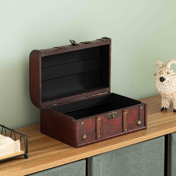 Vintiquewise Decorative Vintage Wood Treasure box - Wooden Trunk Chest with Handle - QI003004.SO