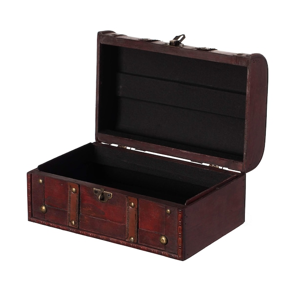 Vintiquewise Decorative Vintage Wood Treasure box - Wooden Trunk Chest with Handle - QI003004.SO