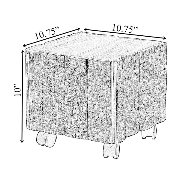 Vintiquewise Accent Decorative Natural Wooden Square Stump Stool, with Wheels for Indoor and Outdoor - QI004284