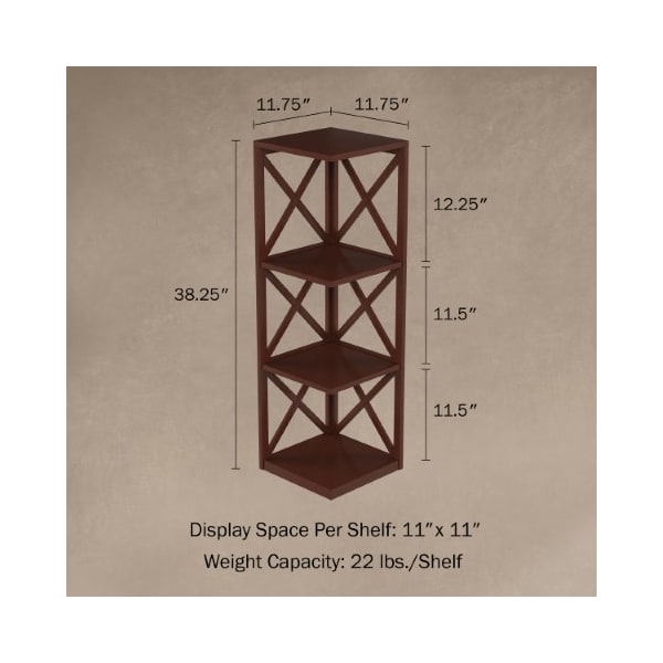 Hastings Home 4-Shelf Corner Bookcase Open Criss-Cross Style Etagere Shelving Unit for Decoration, Home / Office - 969235EPX