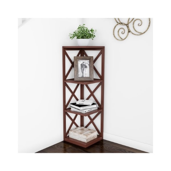Hastings Home 4-Shelf Corner Bookcase Open Criss-Cross Style Etagere Shelving Unit for Decoration, Home / Office - 969235EPX