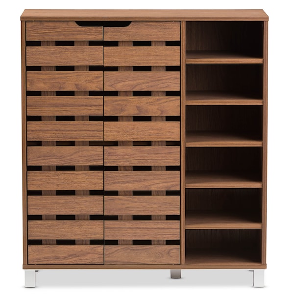 Baxton Studio Shirley "Walnut" Medium Wood 2-Door Shoe Cabinet with Open Shelves - 124-6602
