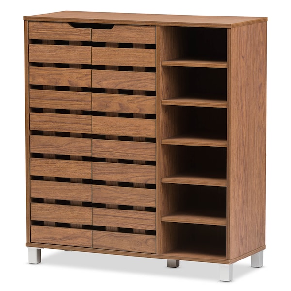 Baxton Studio Shirley "Walnut" Medium Wood 2-Door Shoe Cabinet with Open Shelves - 124-6602