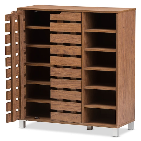 Baxton Studio Shirley "Walnut" Medium Wood 2-Door Shoe Cabinet with Open Shelves - 124-6602
