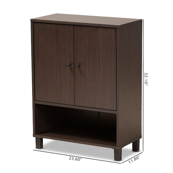 Baxton Studio Rossin Modern Dark Brown Finished Wood 2-Door Entryway Shoe Storage Cabinet with Bottom Shelf - 182-11687-ZORO