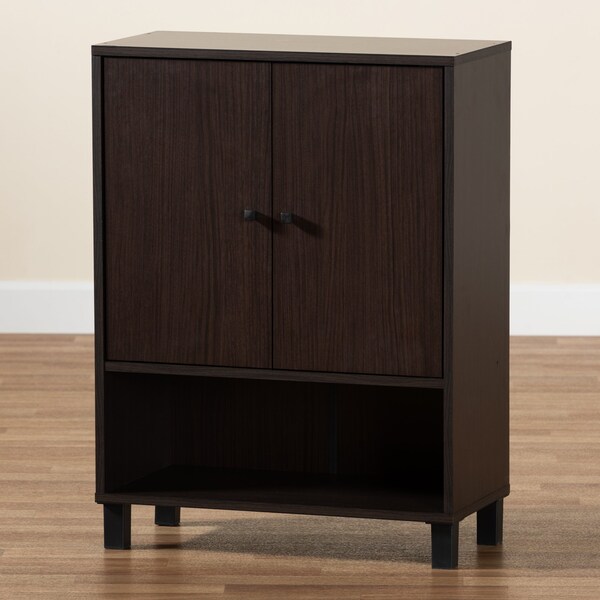 Baxton Studio Rossin Modern Dark Brown Finished Wood 2-Door Entryway Shoe Storage Cabinet with Bottom Shelf - 182-11687-ZORO
