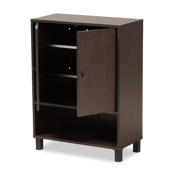 Baxton Studio Rossin Modern Dark Brown Finished Wood 2-Door Entryway Shoe Storage Cabinet with Bottom Shelf - 182-11687-ZORO