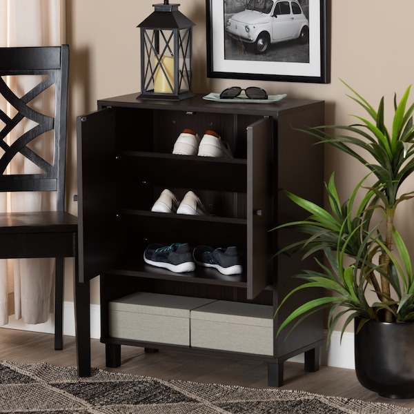 Baxton Studio Rossin Modern Dark Brown Finished Wood 2-Door Entryway Shoe Storage Cabinet with Bottom Shelf - 182-11687-ZORO