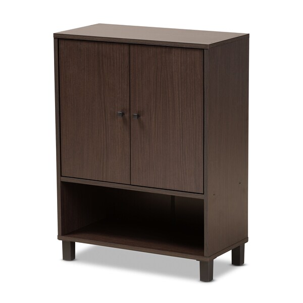 Baxton Studio Rossin Modern Dark Brown Finished Wood 2-Door Entryway Shoe Storage Cabinet with Bottom Shelf - 182-11687-ZORO