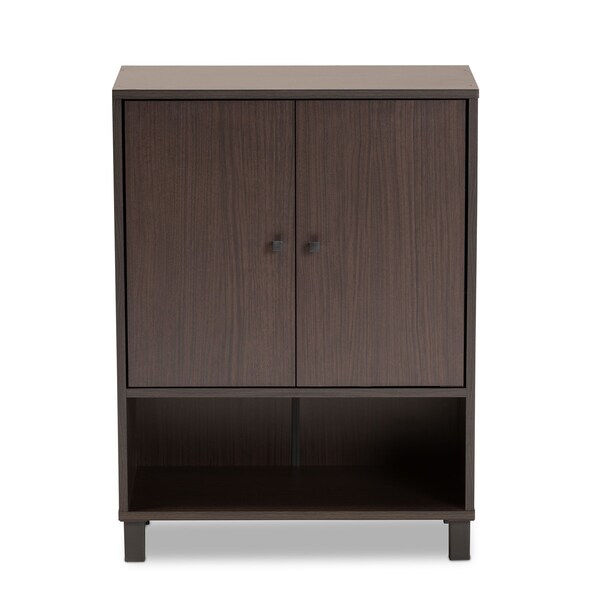 Baxton Studio Rossin Modern Dark Brown Finished Wood 2-Door Entryway Shoe Storage Cabinet with Bottom Shelf - 182-11687-ZORO