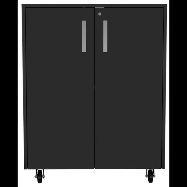 Tuhome Storage Cabinet, Casters, Double Door, Two Interior Shelves, Black - BBN6773