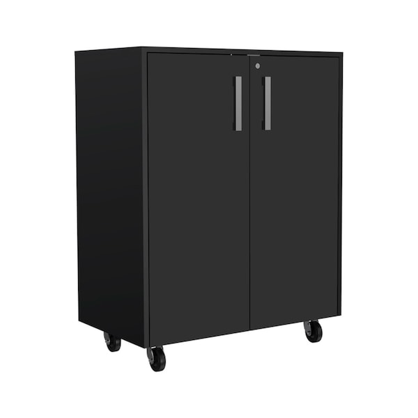 Tuhome Storage Cabinet, Casters, Double Door, Two Interior Shelves, Black - BBN6773