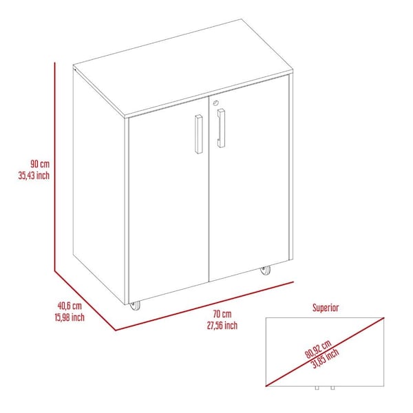 Tuhome Storage Cabinet, Casters, Double Door, Two Interior Shelves, Black - BBN6773