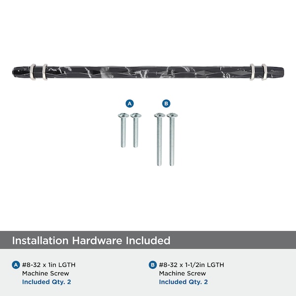 Amerock Carrione 10-1/16 inch 256mm Center-to-Center Marble Black/Polished Nickel Cabinet Pull - BP36664MBKPN