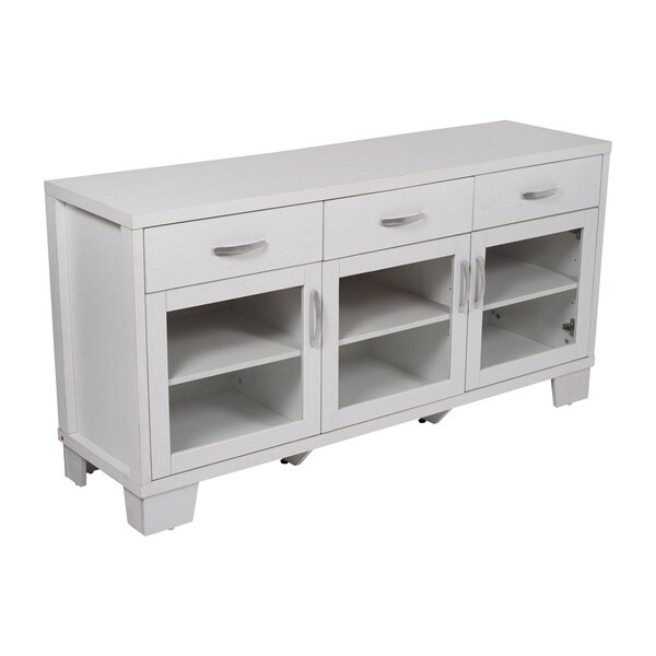 Flash Furniture Wells White 59 Inch Storage Cabinet, Engineered Wood, 3 Tempered Glass Doors and 3 Drawers - EV-CA7515-01ZZ-WH-GG