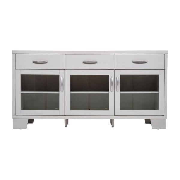 Flash Furniture Wells White 59 Inch Storage Cabinet, Engineered Wood, 3 Tempered Glass Doors and 3 Drawers - EV-CA7515-01ZZ-WH-GG