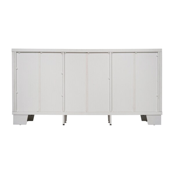 Flash Furniture Wells White 59 Inch Storage Cabinet, Engineered Wood, 3 Tempered Glass Doors and 3 Drawers - EV-CA7515-01ZZ-WH-GG