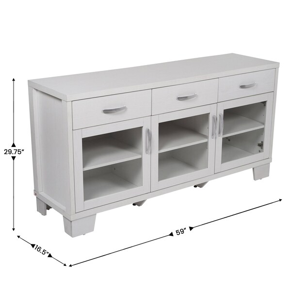 Flash Furniture Wells White 59 Inch Storage Cabinet, Engineered Wood, 3 Tempered Glass Doors and 3 Drawers - EV-CA7515-01ZZ-WH-GG