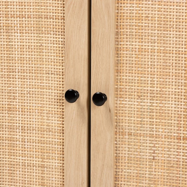 Baxton Studio Declan MidCentury Modern Espresso Brown Finished Wood and Natural Rattan 2Door Storage Cabinet - 221-12472-ZORO