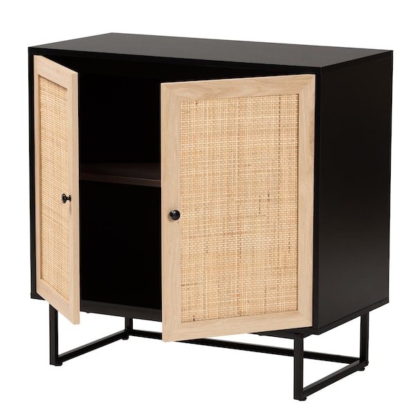 Baxton Studio Declan MidCentury Modern Espresso Brown Finished Wood and Natural Rattan 2Door Storage Cabinet - 221-12472-ZORO