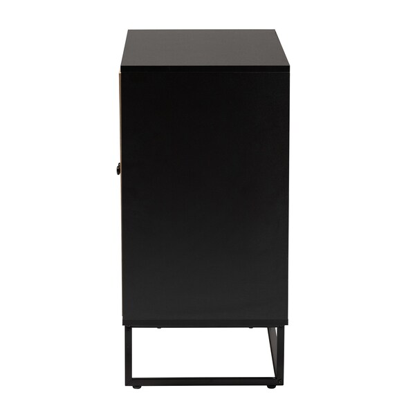 Baxton Studio Declan MidCentury Modern Espresso Brown Finished Wood and Natural Rattan 2Door Storage Cabinet - 221-12472-ZORO