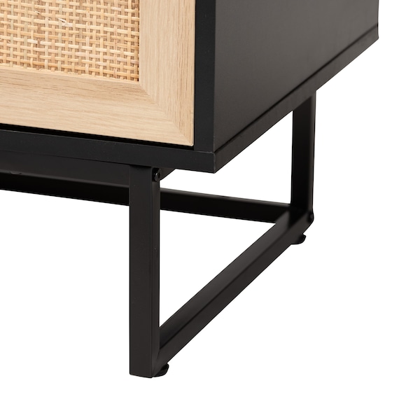 Baxton Studio Declan MidCentury Modern Espresso Brown Finished Wood and Natural Rattan 2Door Storage Cabinet - 221-12472-ZORO