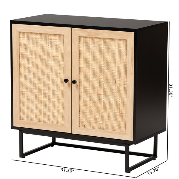 Baxton Studio Declan MidCentury Modern Espresso Brown Finished Wood and Natural Rattan 2Door Storage Cabinet - 221-12472-ZORO