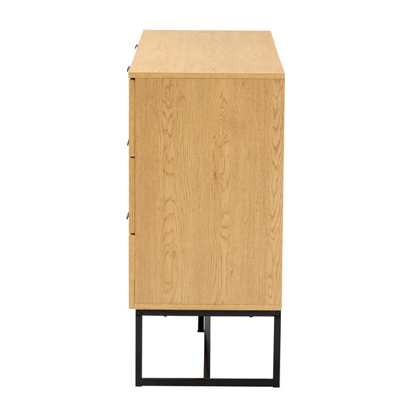 Baxton Studio Sawyer MidCentury Oak Brown Finished Wood and Black Metal  Storage Cabinet with Natural Rattan - 223-12921-ZORO