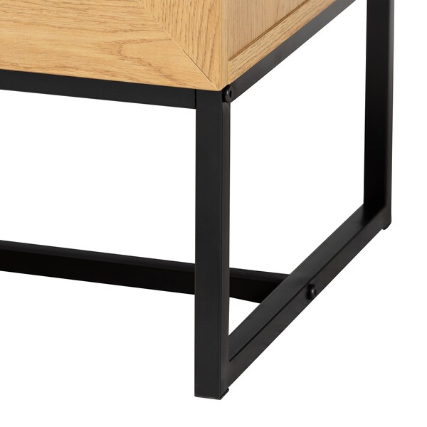 Baxton Studio Sawyer MidCentury Oak Brown Finished Wood and Black Metal  Storage Cabinet with Natural Rattan - 223-12921-ZORO