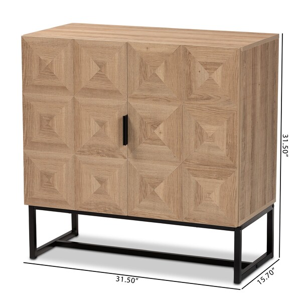 Baxton Studio Darien Modern and Contemporary Natural Brown Finished Wood and Black Metal 2Door Storage Cabinet - 213-12461-ZORO