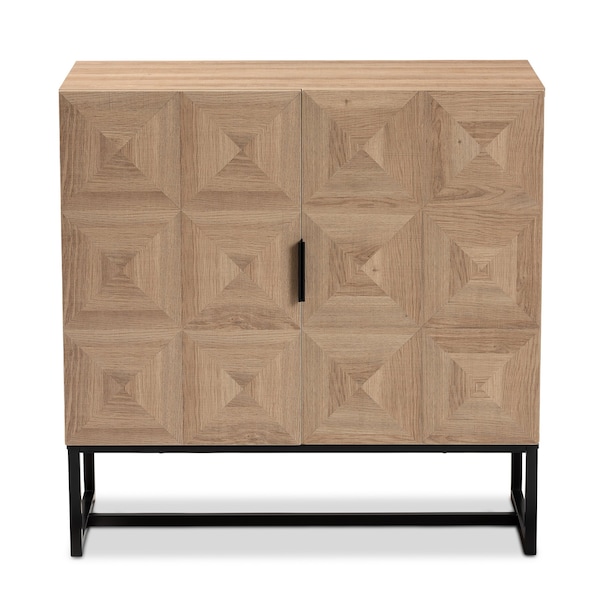 Baxton Studio Darien Modern and Contemporary Natural Brown Finished Wood and Black Metal 2Door Storage Cabinet - 213-12461-ZORO