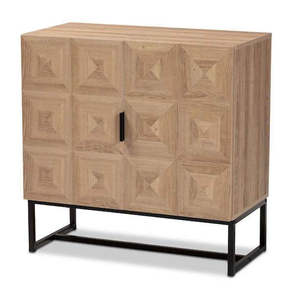 Baxton Studio Darien Modern and Contemporary Natural Brown Finished Wood and Black Metal 2Door Storage Cabinet - 213-12461-ZORO
