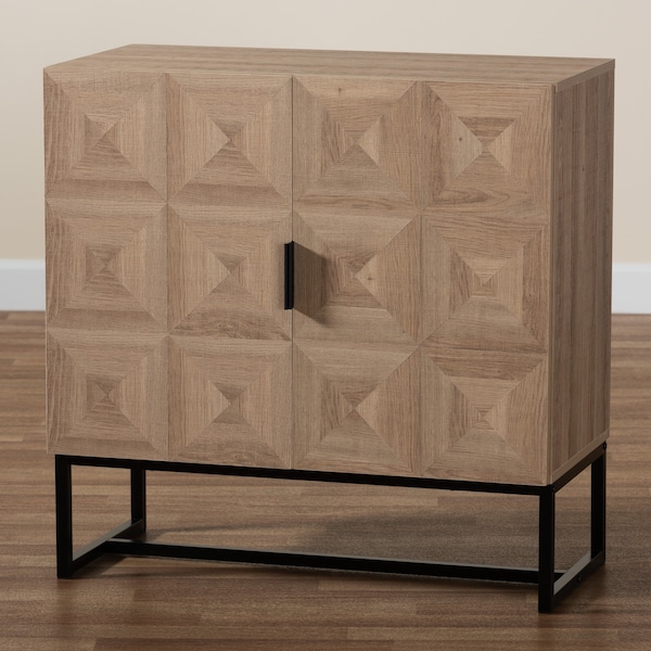 Baxton Studio Darien Modern and Contemporary Natural Brown Finished Wood and Black Metal 2Door Storage Cabinet - 213-12461-ZORO
