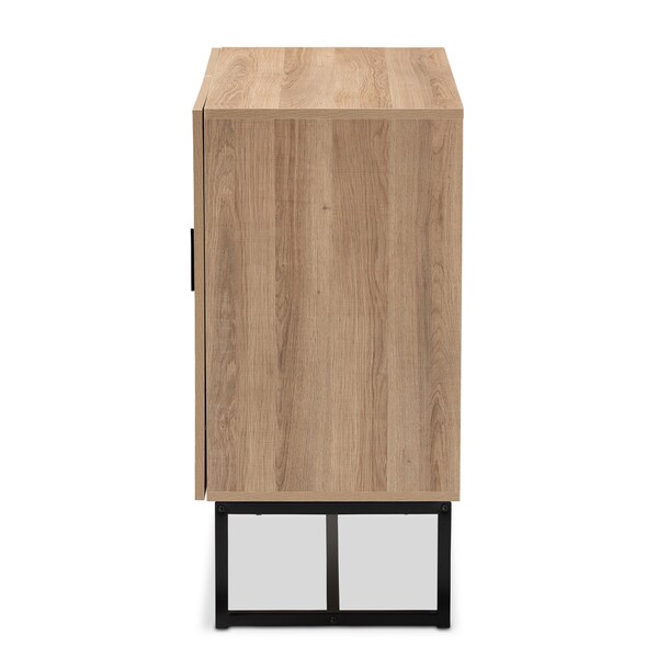 Baxton Studio Darien Modern and Contemporary Natural Brown Finished Wood and Black Metal 2Door Storage Cabinet - 213-12461-ZORO