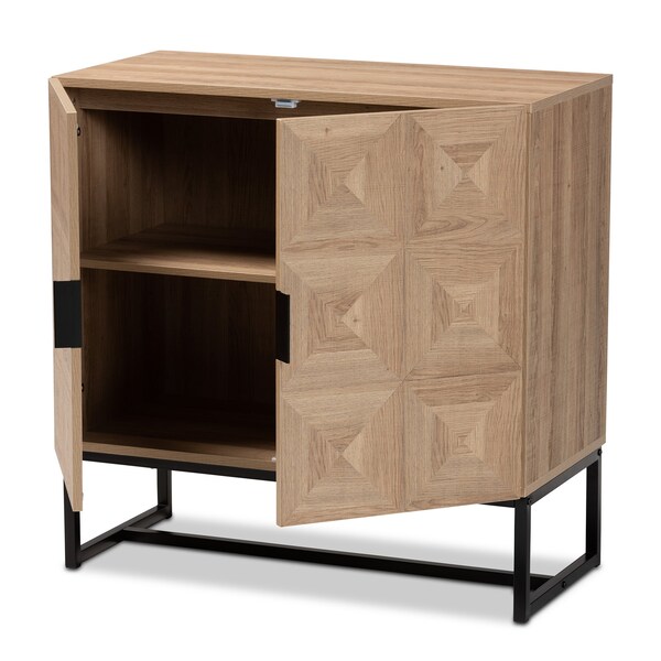 Baxton Studio Darien Modern and Contemporary Natural Brown Finished Wood and Black Metal 2Door Storage Cabinet - 213-12461-ZORO