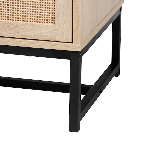 Baxton Studio Caterina MidCentury Transitional Natural Brown Finished Wood and Natural Rattan Storage Cabinet - 220-12859-ZORO
