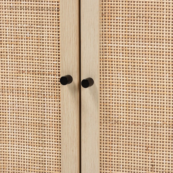 Baxton Studio Caterina MidCentury Transitional Natural Brown Finished Wood and Natural Rattan Storage Cabinet - 220-12859-ZORO