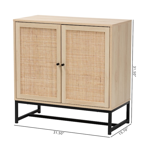 Baxton Studio Caterina MidCentury Transitional Natural Brown Finished Wood and Natural Rattan Storage Cabinet - 220-12859-ZORO