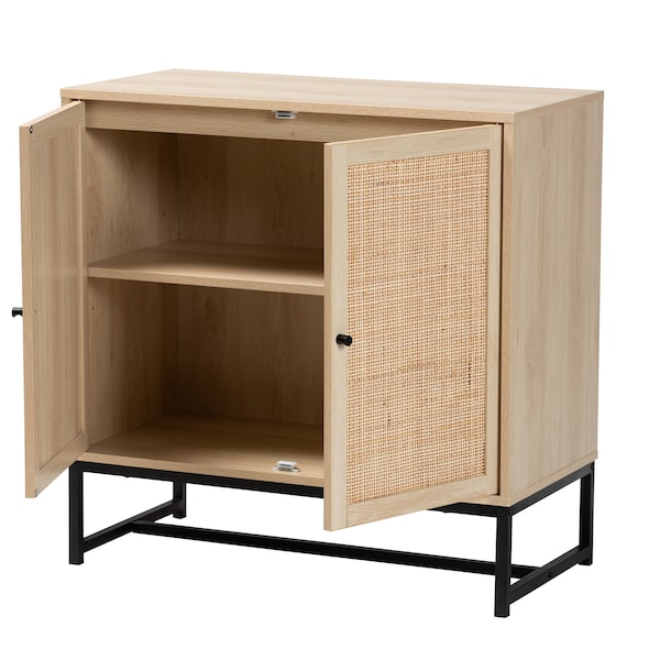 Baxton Studio Caterina MidCentury Transitional Natural Brown Finished Wood and Natural Rattan Storage Cabinet - 220-12859-ZORO