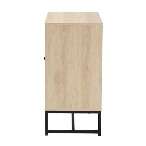 Baxton Studio Caterina MidCentury Transitional Natural Brown Finished Wood and Natural Rattan Storage Cabinet - 220-12859-ZORO