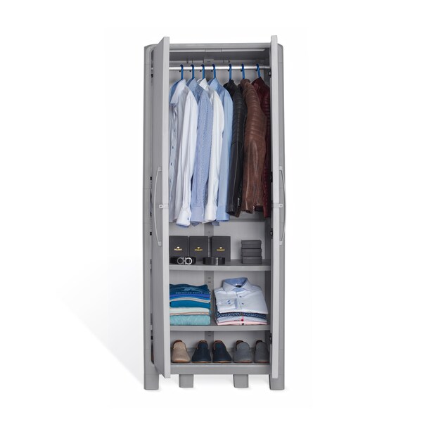 Plasticos Mq Large Wardrobe Cabinet 28.4 in. W x 72 in. H x 18.11 in. D in Gray - 430-GRA