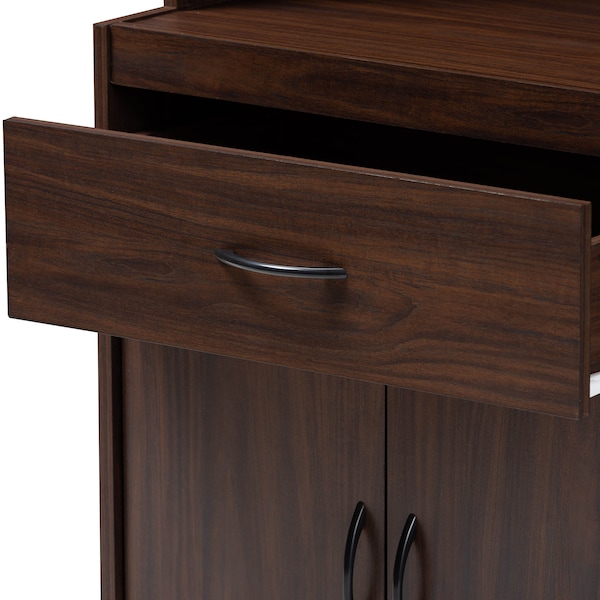 Baxton Studio Laurana Modern Dark Walnut Finished Kitchen Cabinet and Hutch - 147-8318