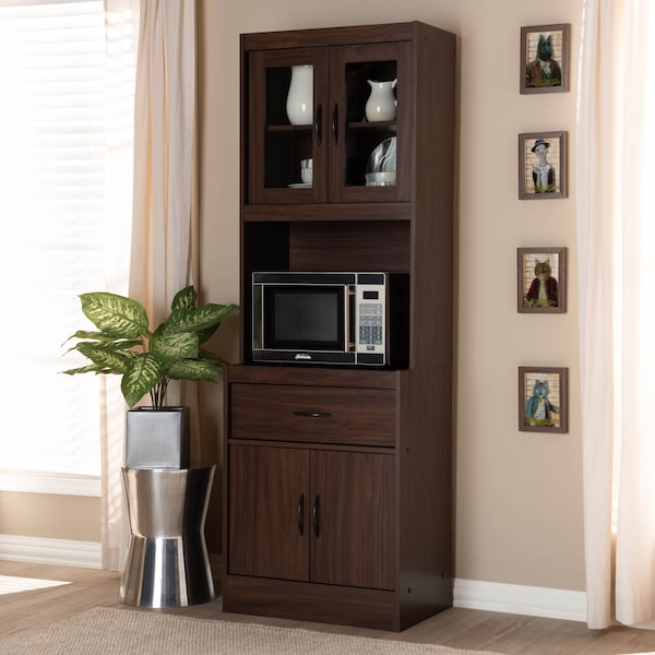 Baxton Studio Laurana Modern Dark Walnut Finished Kitchen Cabinet and Hutch - 147-8318